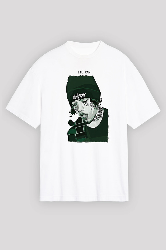 Lil Xan Baskılı Beyaz Unisex Oversize Tişört - Tshirt