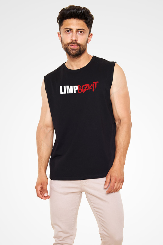 Limp Bizkit Baskılı Unisex Siyah Kolsuz Tişört - Tshirt