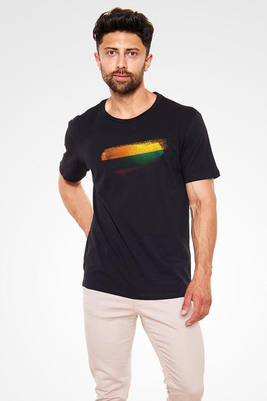 Litvanya - Lithuania Bayrağı Baskılı Unisex Siyah Tişört