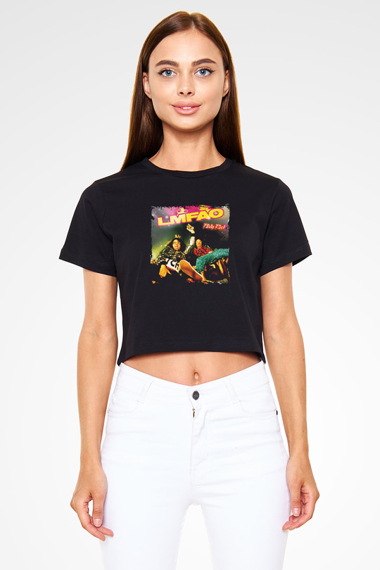 LMFAO Baskılı Crop Top Siyah Kadın Tişört