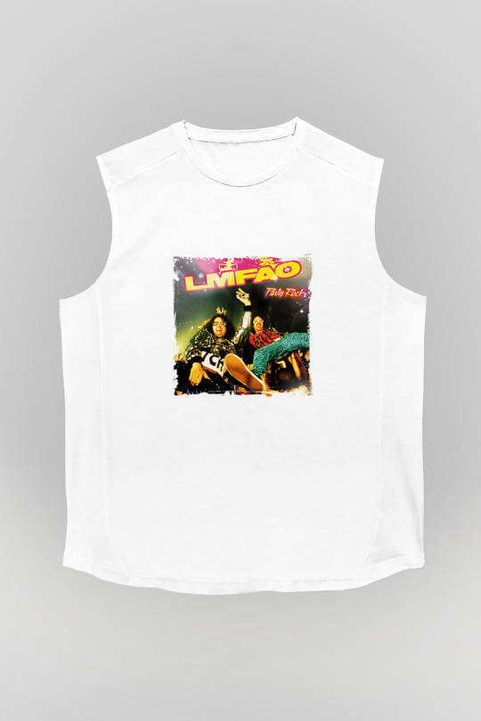 LMFAO Baskılı Unisex Beyaz Kolsuz Tişört