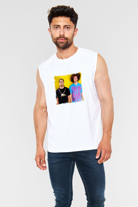 LMFAO Baskılı Unisex Beyaz Kolsuz Tişört