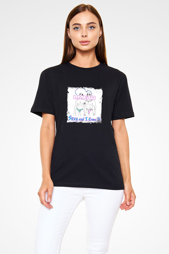 LMFAO Baskılı Unisex Siyah Tişört