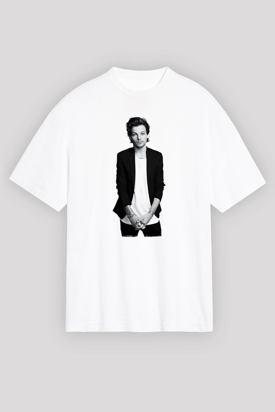 Louis Tomlinson Baskılı Beyaz Unisex Oversize Tişört - Tshirt