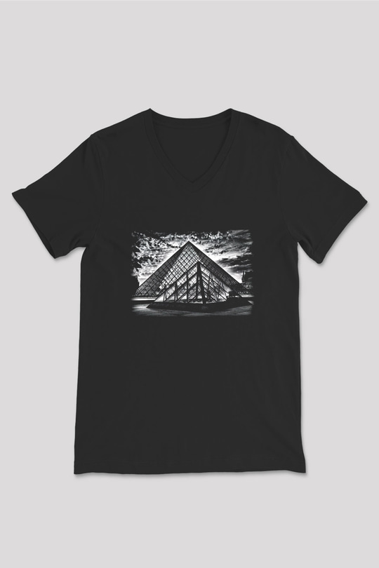 Louvre Müzesi Siyah Unisex V Yaka Tişört T-Shirt