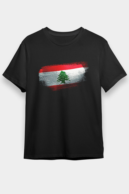 Lübnan - Lebanon Bayrağı Baskılı Unisex Siyah Tişört