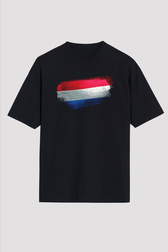 Lüksemburg - Luxembourg Bayrağı Baskılı Unisex Siyah Oversize Tişört
