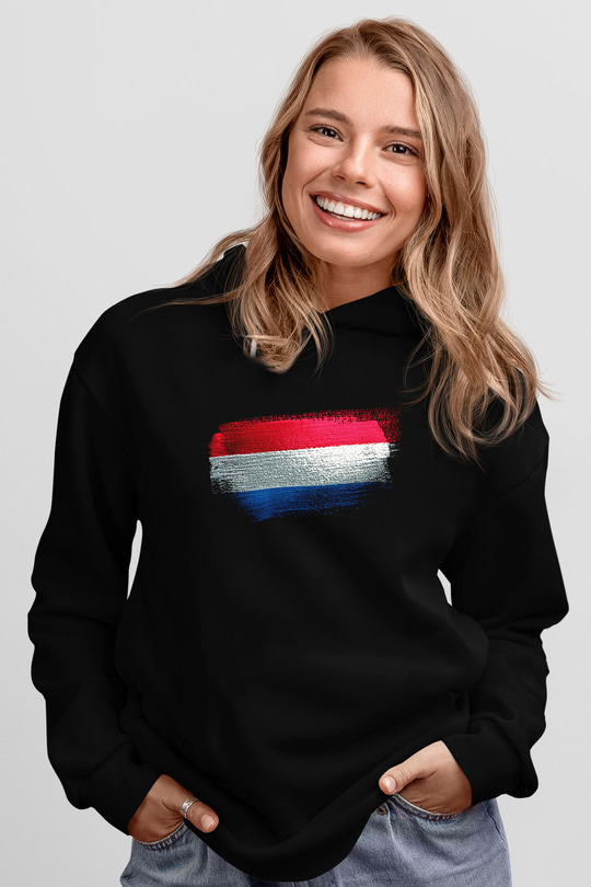 Lüksemburg - Luxembourg Bayrağı Baskılı Unisex Siyah Kapüşonlu Sweatshirt