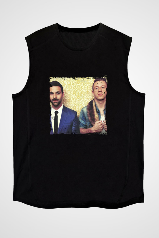 Macklemore Baskılı Unisex Siyah Kolsuz Tişört