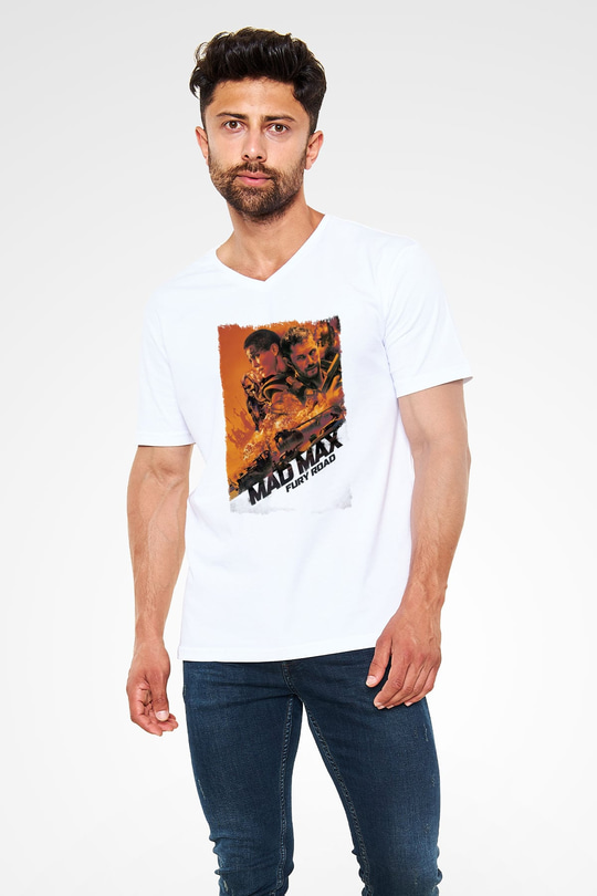 Mad Max Beyaz Unisex V Yaka Tişört