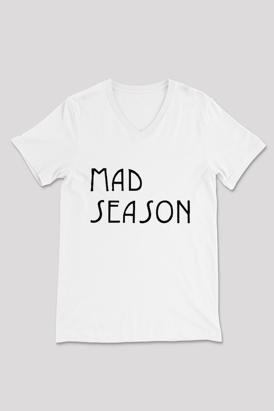 Mad Season Baskılı Beyaz Unisex V Yaka Tişört - Tshirt
