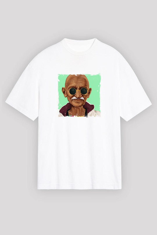 Mahatma Gandi Oversize Baskılı Beyaz Tişört