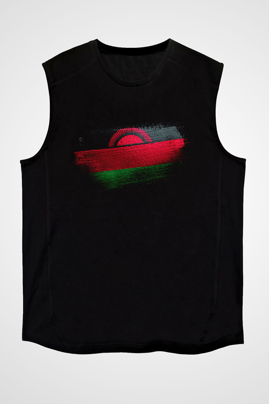 Malavi - Malawi Bayrağı Baskılı Unisex Siyah Kolsuz Tişört
