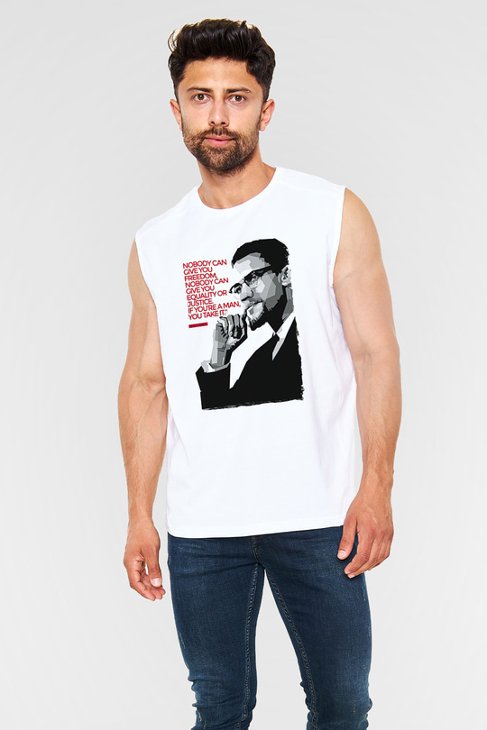 Malcolm X James Baskılı Beyaz Unisex Kolsuz Tişört - Tshirt