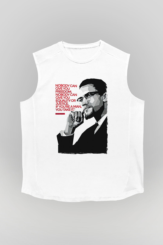Malcolm X James Baskılı Beyaz Unisex Kolsuz Tişört - Tshirt