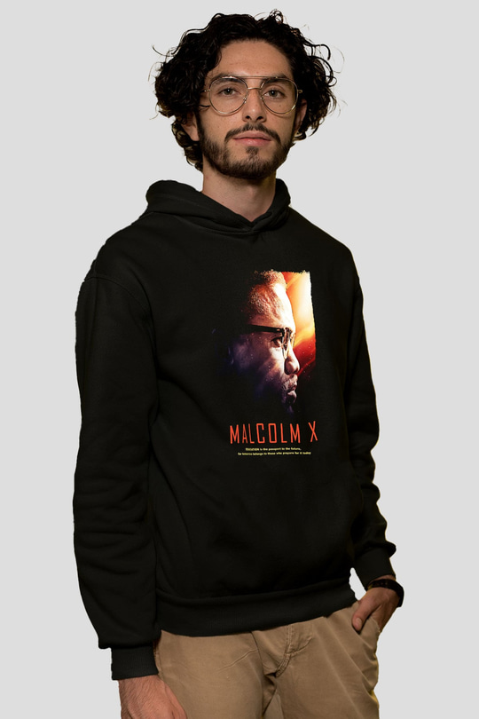 Malcolm X James Baskılı Unisex Siyah Kapüşonlu Sweatshirt