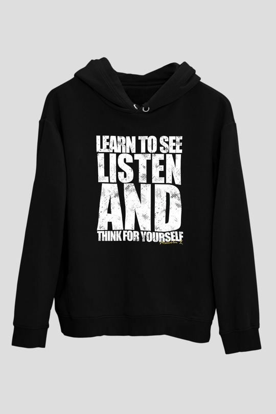 Malcolm X James Baskılı Unisex Siyah Kapüşonlu Sweatshirt