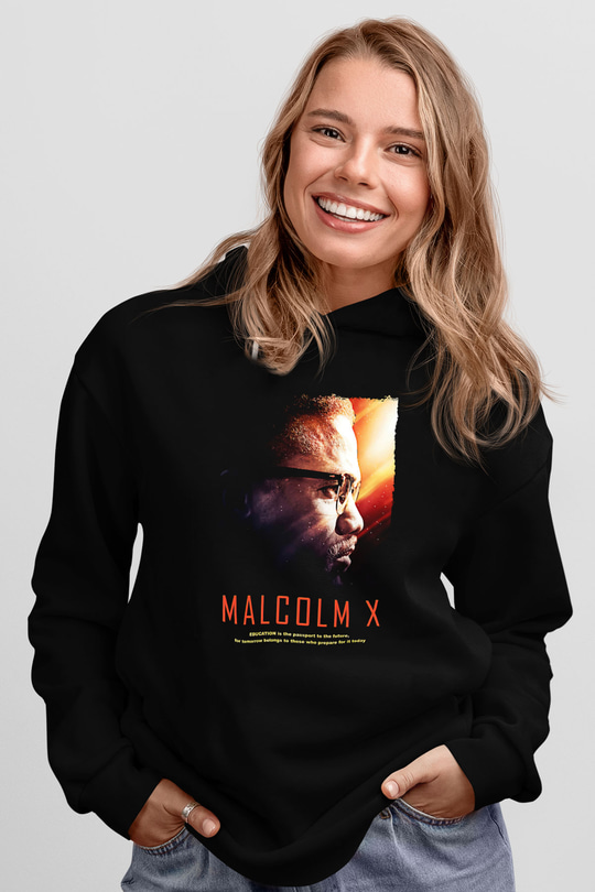 Malcolm X James Baskılı Unisex Siyah Kapüşonlu Sweatshirt