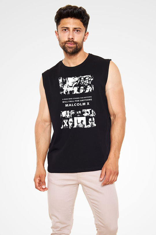 Malcolm X James Baskılı Unisex Siyah Kolsuz Tişört - Tshirt