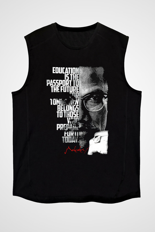 Malcolm X James Baskılı Unisex Siyah Kolsuz Tişört - Tshirt