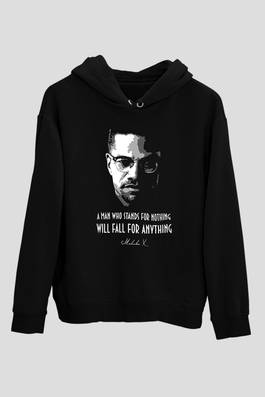 Malcolm X James Baskılı Unisex Siyah Kapüşonlu Sweatshirt