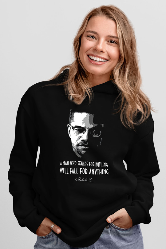 Malcolm X James Baskılı Unisex Siyah Kapüşonlu Sweatshirt