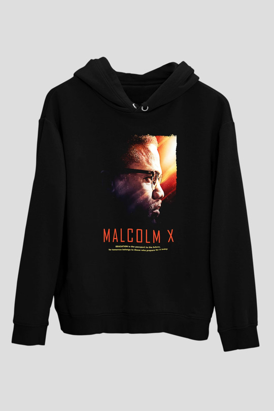 Malcolm X James Baskılı Unisex Siyah Kapüşonlu Sweatshirt