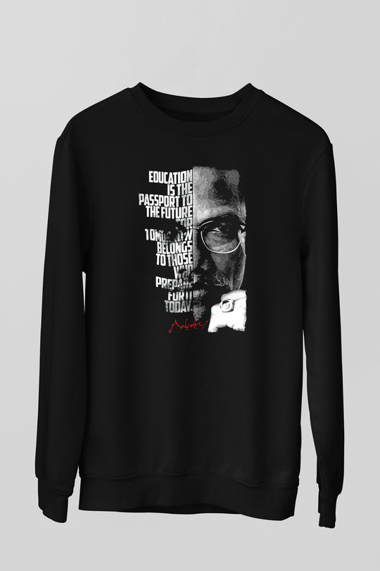 Malcolm X James Baskılı Unisex Siyah Sweatshirt