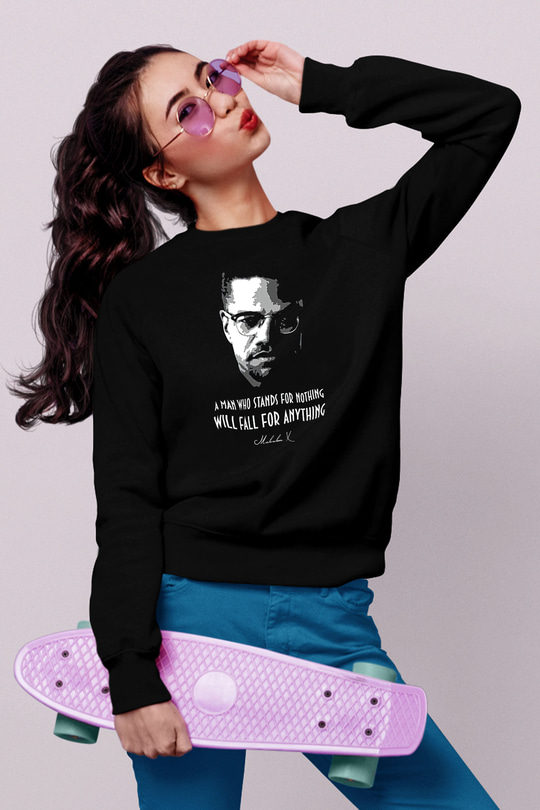 Malcolm X James Baskılı Unisex Siyah Sweatshirt