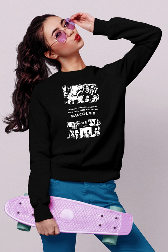 Malcolm X James Baskılı Unisex Siyah Sweatshirt