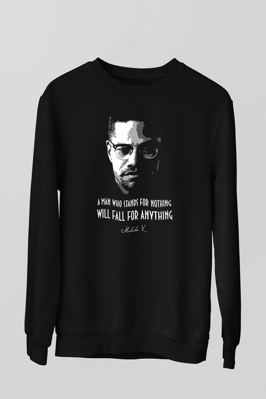 Malcolm X James Baskılı Unisex Siyah Sweatshirt