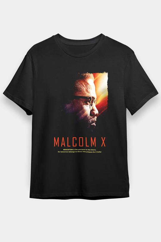 Malcolm X James Baskılı Unisex Siyah Tişört - Tshirt