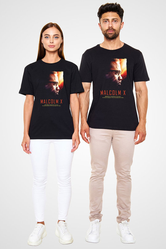 Malcolm X James Baskılı Unisex Siyah Tişört - Tshirt