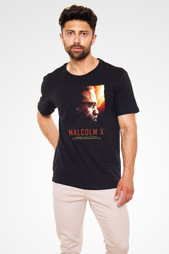 Malcolm X James Baskılı Unisex Siyah Tişört - Tshirt