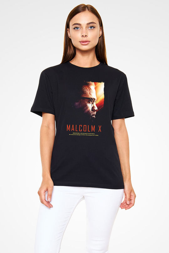 Malcolm X James Baskılı Unisex Siyah Tişört - Tshirt