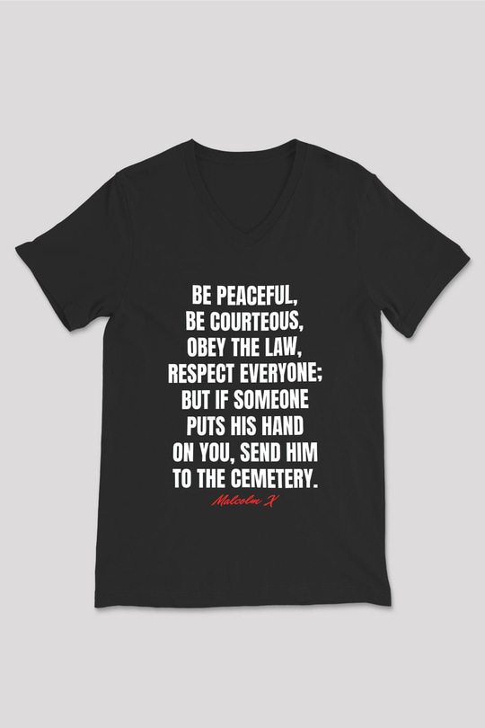 Malcolm X James Baskılı Unisex Siyah V Yaka Tişört - Tshirt
