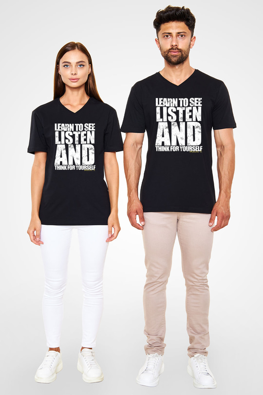 Malcolm X James Baskılı Unisex Siyah V Yaka Tişört - Tshirt
