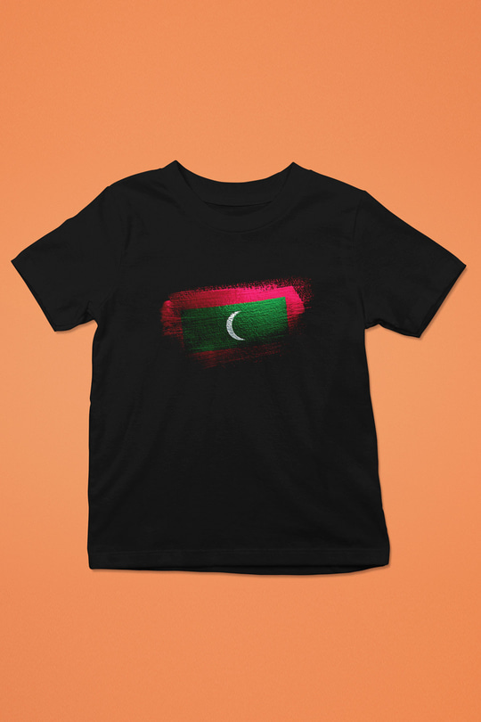 Maldivler - Maldives Bayrağı Baskılı Unisex Siyah Çocuk Tişörtü