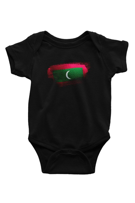 Maldivler - Maldives Bayrağı Baskılı Unisex Siyah Bebek Body - Zıbın