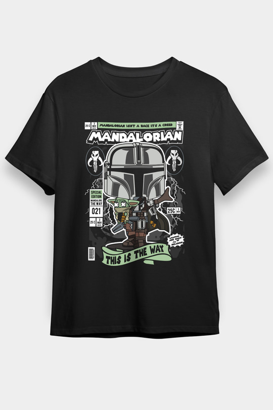Mandalor Baskılı Unisex Siyah Tişört