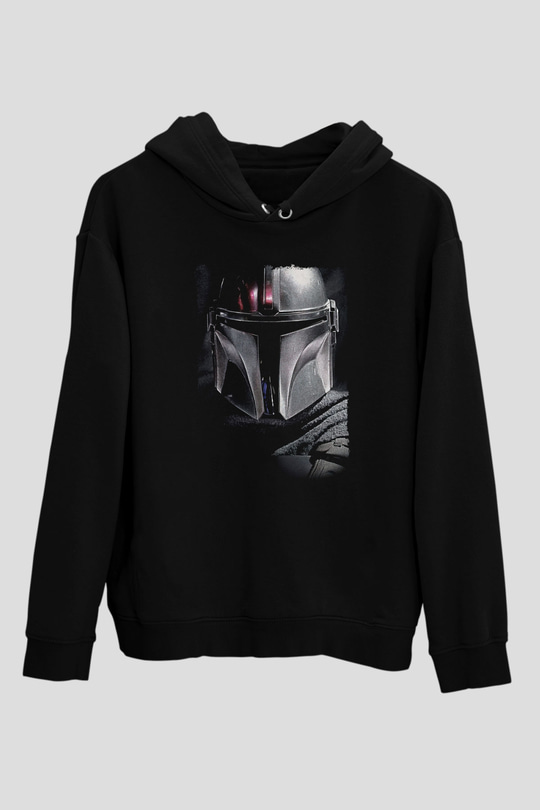Mandalorian Baskılı Unisex Siyah Hoodie