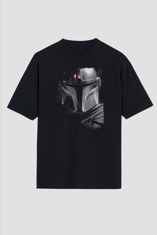 Mandalorian Baskılı Unisex Siyah Oversize Tişört - Tshirt