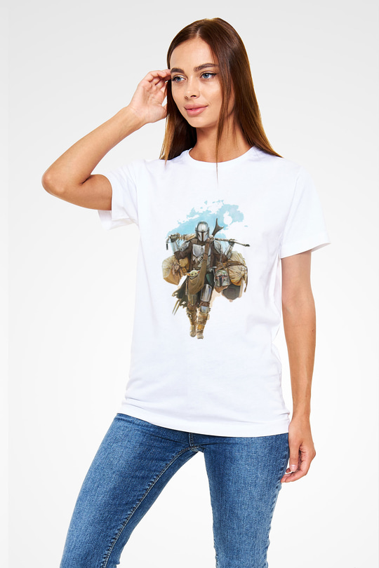 Mandalorian Unisex Baskılı Beyaz Tişört - Tshirt