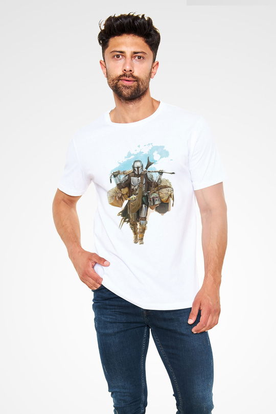 Mandalorian Unisex Baskılı Beyaz Tişört - Tshirt