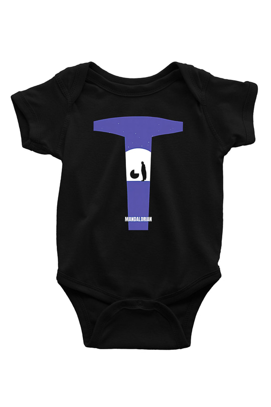 Mandolarian Baskılı Unisex Siyah Bebek Body - Zıbın