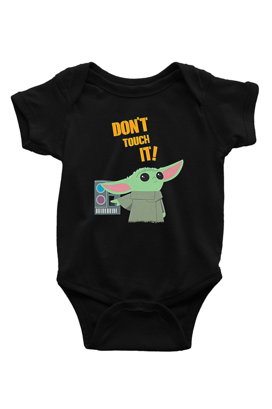 Mandolarian Baskılı Unisex Siyah Bebek Body - Zıbın