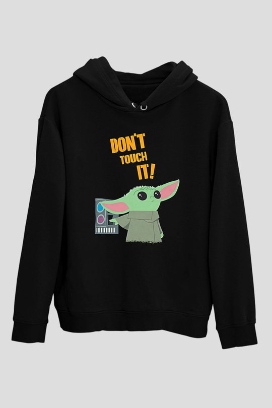 Mandolarian Baskılı Unisex Siyah Kapüşonlu Sweatshirt