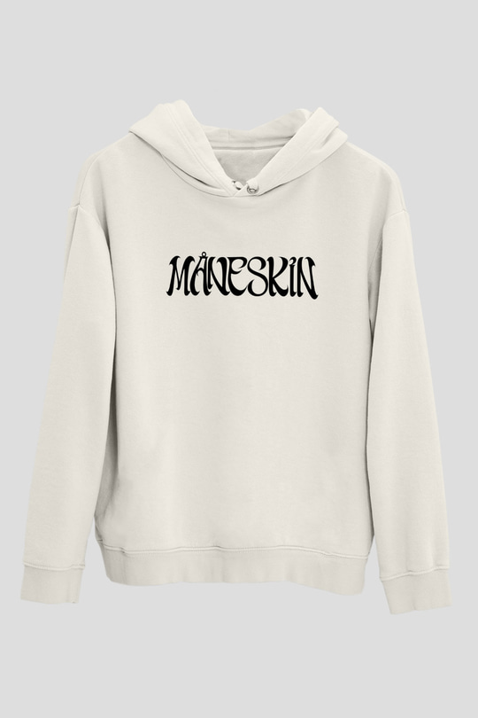 Maneskin Baskılı Beyaz Unisex Kapüşonlu Sweatshirt