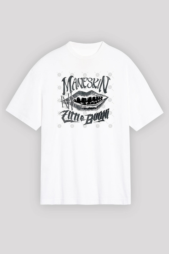 Maneskin Baskılı Beyaz Unisex Oversize Tişört - Tshirt