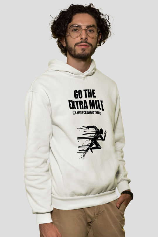 Maraton Baskılı Unisex Ekru Hoodie